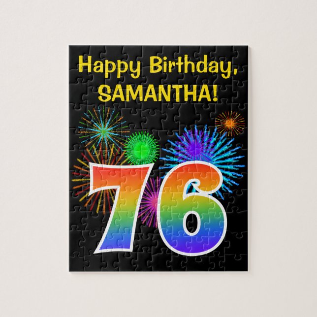 Puzzle Fun Fireworks + Rainbow Motif "76" Anniversaire # (Vertical)