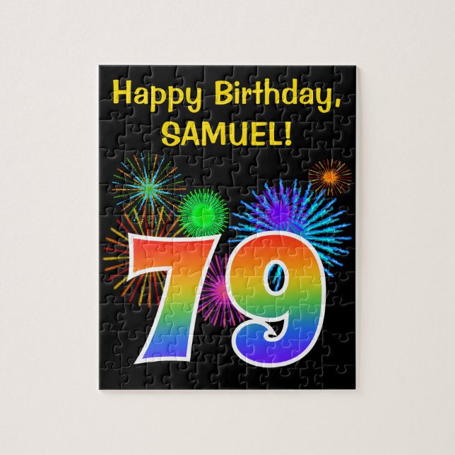 Puzzle Fun Fireworks + Rainbow Motif "79" Anniversaire # (Vertical)