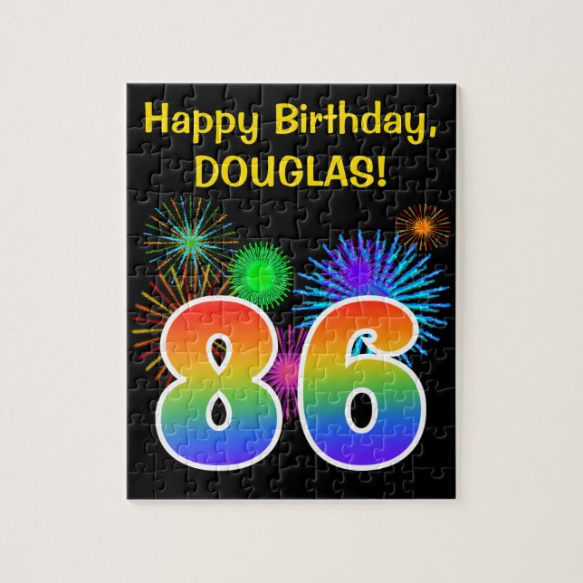 Puzzle Fun Fireworks + Rainbow Motif "86" Anniversaire # (Vertical)