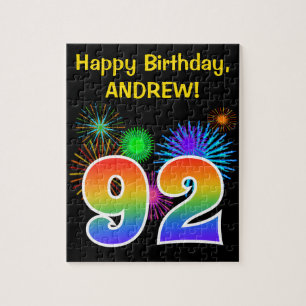 Puzzle Fun Fireworks + Rainbow Motif "92" Anniversaire #