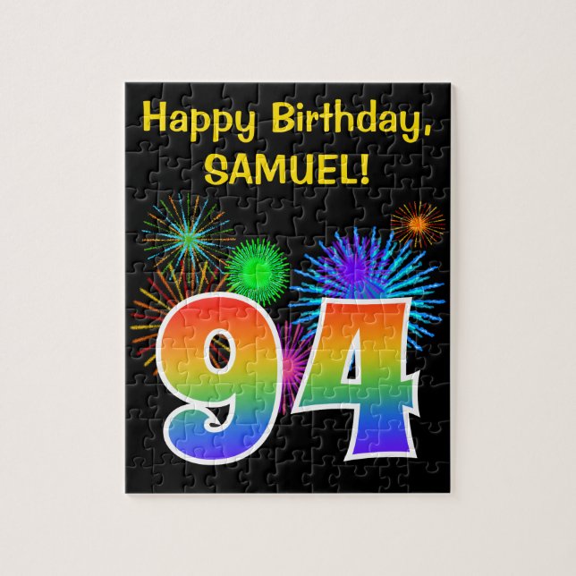 Puzzle Fun Fireworks + Rainbow Motif "94" Anniversaire # (Vertical)