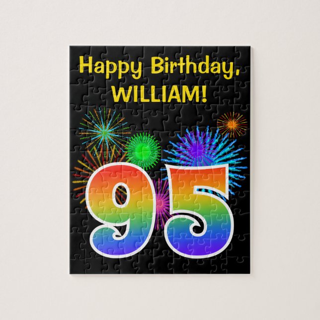 Puzzle Fun Fireworks + Rainbow Motif "95" Anniversaire # (Vertical)