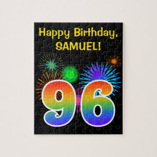 Puzzle Fun Fireworks + Rainbow Motif "96" Anniversaire #