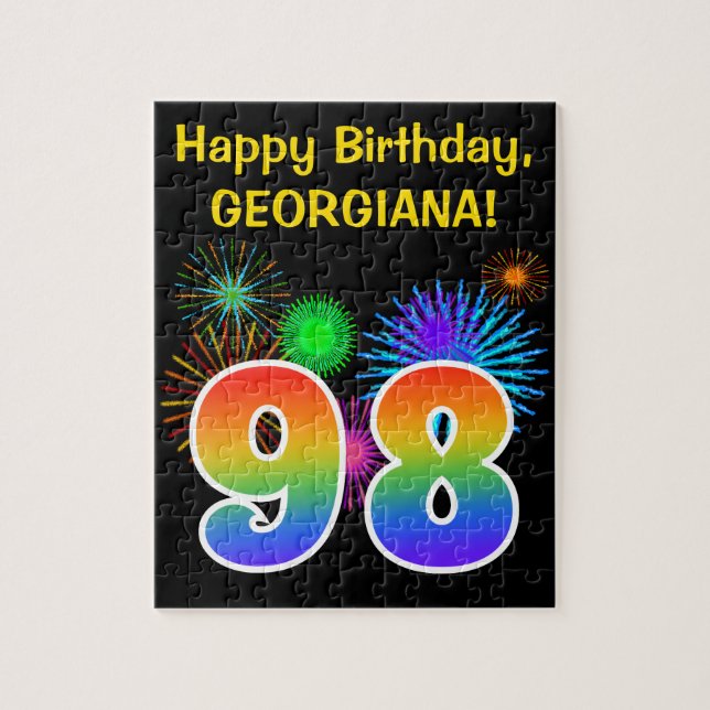 Puzzle Fun Fireworks + Rainbow Motif "98" Anniversaire # (Vertical)
