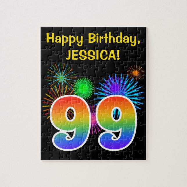 Puzzle Fun Fireworks + Rainbow Motif "99" Anniversaire # (Vertical)