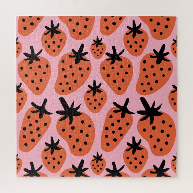 Puzzle Fun fraise, design artisanal sans couture. (Vertical)