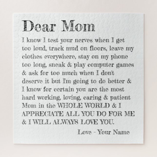 Puzzle Fun Mothers Day Letter Dear Mom Typography (Vertical)