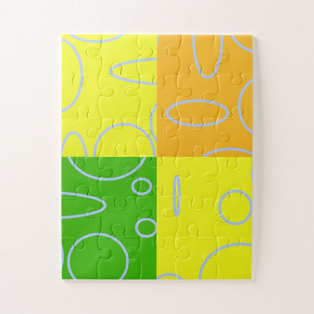 Puzzle Fun Retro Quad Jaune Vert Orange Géométrique (Vertical)