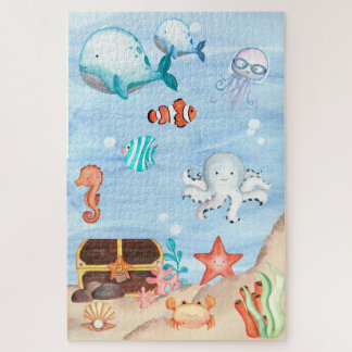 PUZZLE FUNDO DO MAR INFANTIL AQUARELA