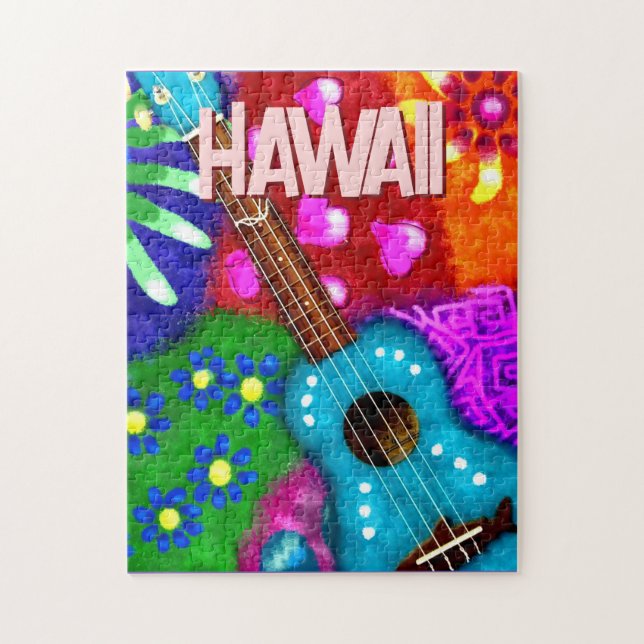 Puzzle Funky Ukulélé Floral Tropical Abstrait Turquoise V (Vertical)