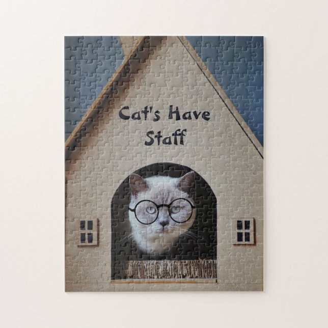 Puzzle Funny Cat Wearing Glasses Cats Have Staff Quote (Vertical)