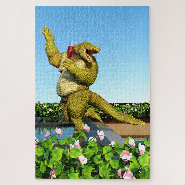 Puzzle Funny Crocodile Drinking Champagne (Vertical)
