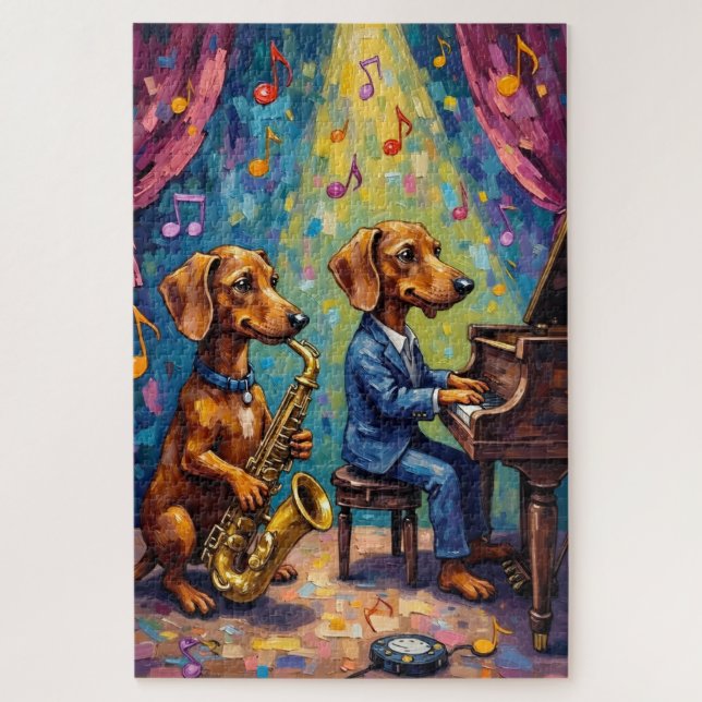 Puzzle Funny Dachshund Jazz Band Music Dog Lover Art (Vertical)