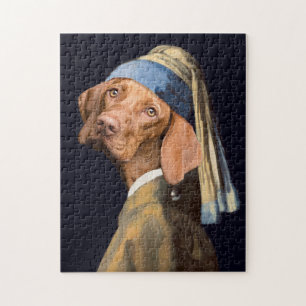 Puzzle Funny Dog Girl with a Pearl Earring Vermeer Parody