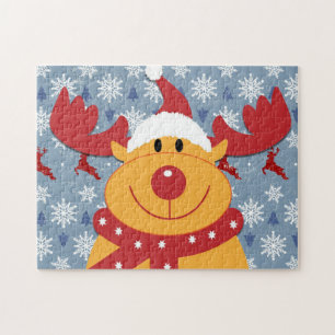 Puzzle funny dog wearing christmas deer costume