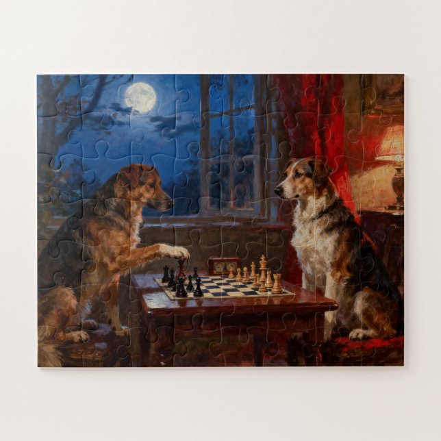 Puzzle Funny Dogs Playing Chess Dog Lover Gift (Horizontal)