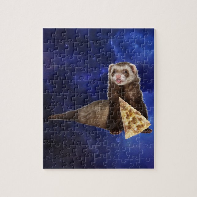Puzzle Funny Ferret Pizza Dans L'Espace Nebula Galaxy (Vertical)