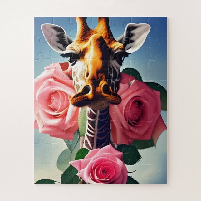 Puzzle Funny Giraffe et Surreal Rose (Vertical)