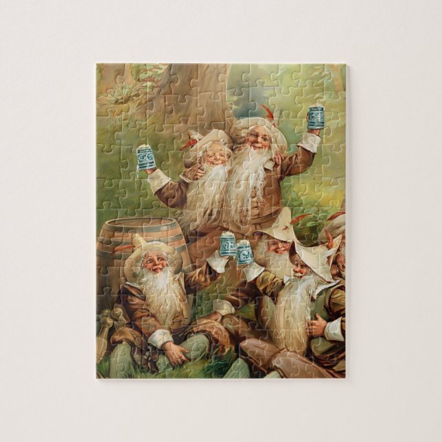 Puzzle Funny Gnomes Drinking Beer Vintage Advert (Vertical)
