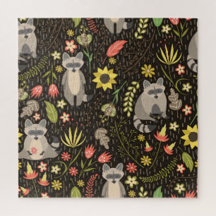Puzzle Funny Raccoons Vintage Illustration Motif