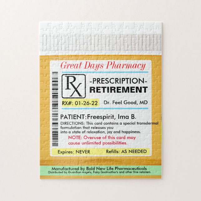 Puzzle Funny Retirement Prescription RX (Vertical)