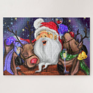 Puzzle Funny Santa and Reindeer Party Christmas