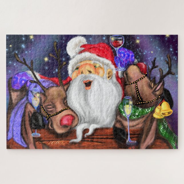 Puzzle Funny Santa and Reindeer Party Christmas (Horizontal)