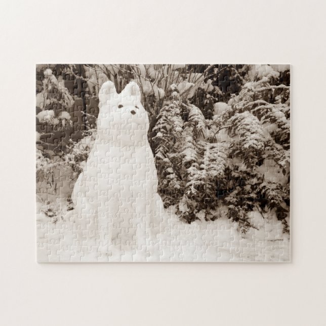 Puzzle funny snow akita snowman photo christmas (Horizontal)