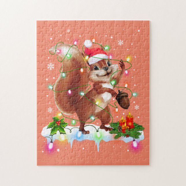 Puzzle Funny Squirl Décorations de Christma Santa Hat Xma (Vertical)