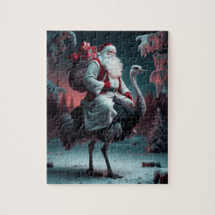 Puzzle Funny Unique Père Noël et Ostrich neige de Noël