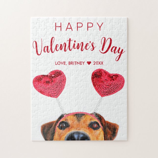 Puzzle Funny Valentine's Day mignon Chien Coeur Headband (Vertical)