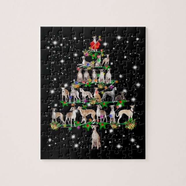 Puzzle funny whippet christmas tree  ornament decor gift (Vertical)