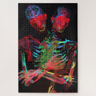 Puzzle Fusion d'art avec embrassade de squelette néon