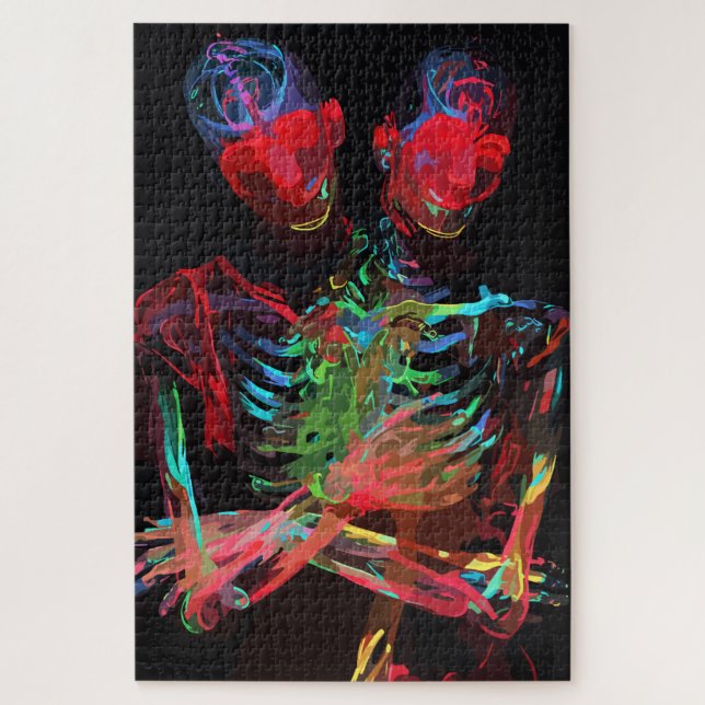 Puzzle Fusion d'art avec embrassade de squelette néon (Vertical)