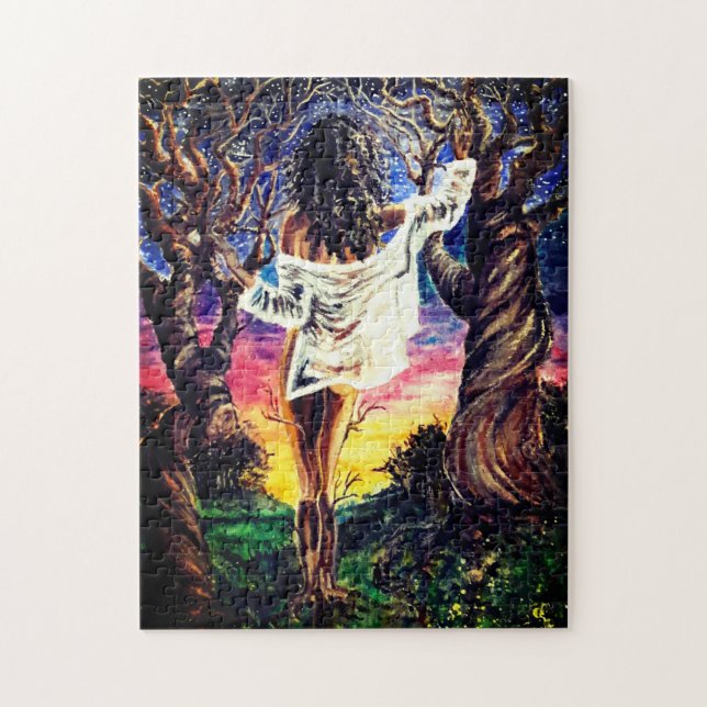 Puzzle Fusion - Peinture à l'aquarelle - Dame de la forêt (Vertical)