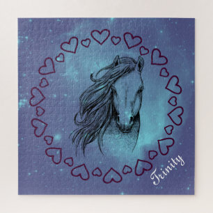 Puzzle Galaxie Cheval & Cœurs avec Nom facultatif