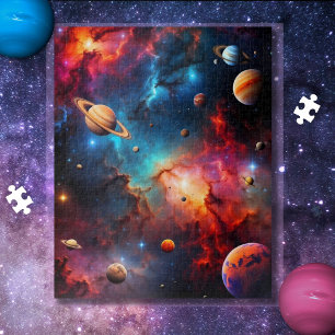 Puzzle galaxie colorée avec étoiles et nébuleuses