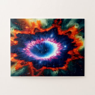 Puzzle Galaxie cosmique complexe bleu rouge et violet
