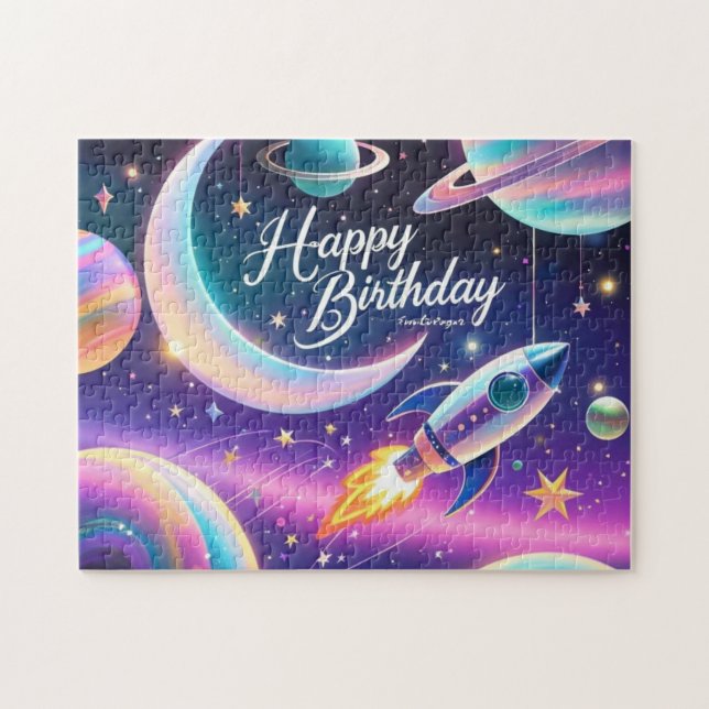 Puzzle Galaxy thème heureux croissant d'anniversaire lune (Horizontal)