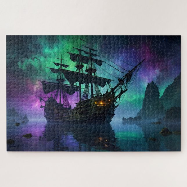 Puzzle Galleon fantôme sous les étoiles hantées (Horizontal)