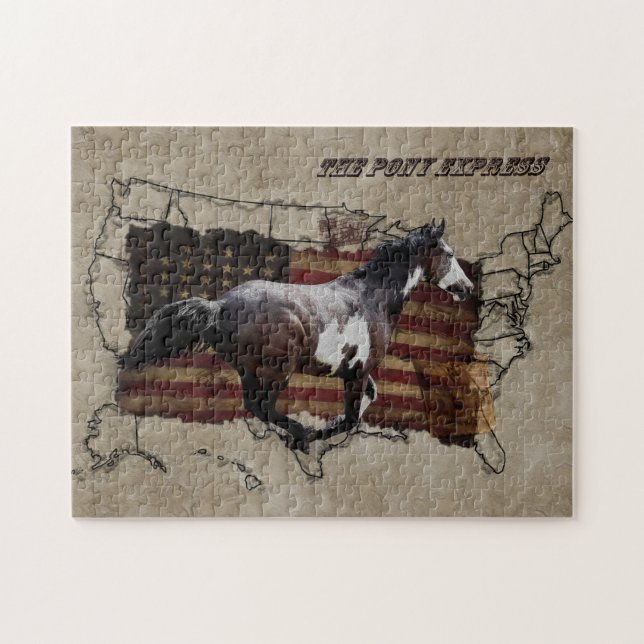Puzzle Galloping Pinto Paint USA Pony Express Horse (Horizontal)