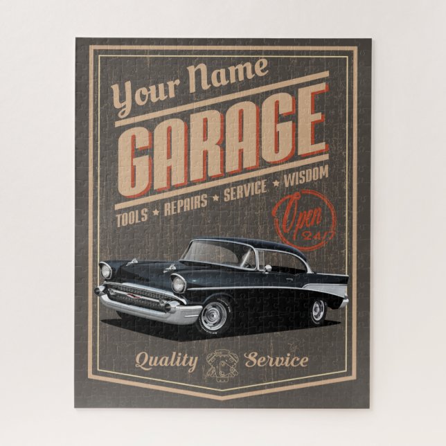 Puzzle Garage Chevy 1957 personnalisé Black (Vertical)