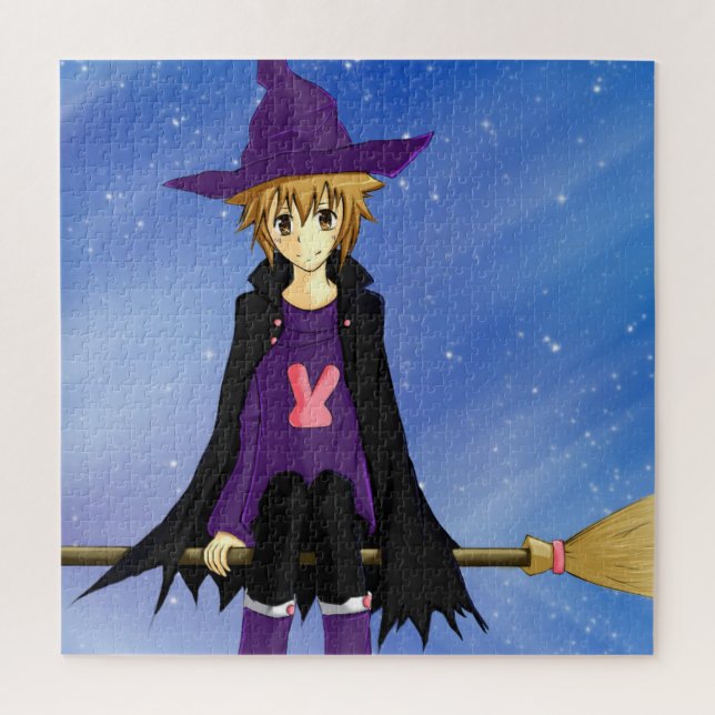 Puzzle Garçon anime manga avec chapeau violet et cape (Vertical)