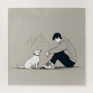 Puzzle Garçon avec art chien