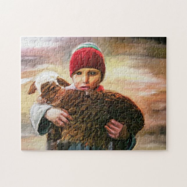 Puzzle Garçon berger avec agneau Pakistan. (Horizontal)