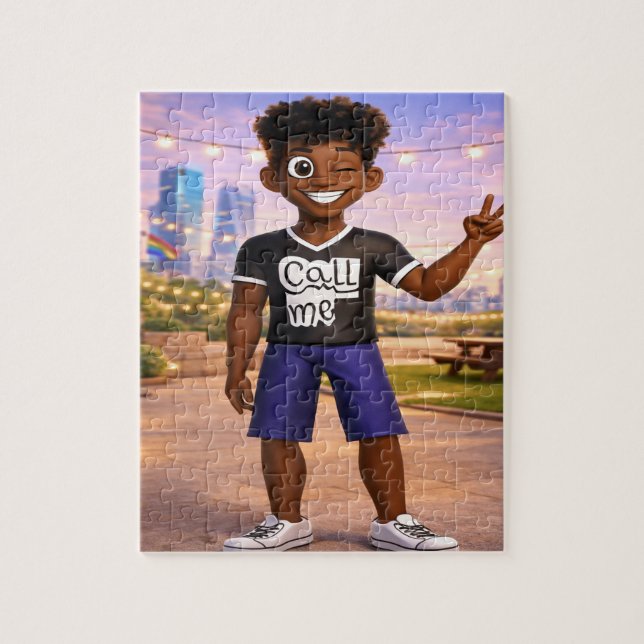 Puzzle Garçon de dessin animé 3D cool faisant un signe de (Vertical)