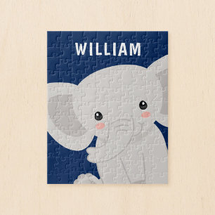 Puzzle Garçon éléphant Navy Bleu Enfants personnalisés