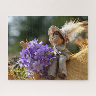 Puzzle Garçon en rondelle avec fleurs