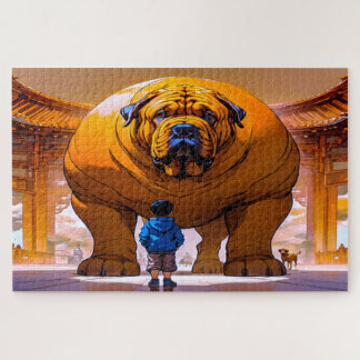 Puzzle garçon et gros chien