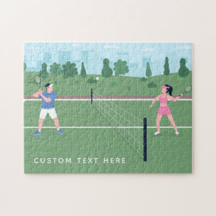 Puzzle Garçon Jouer Tennis Green Illustration & Texte